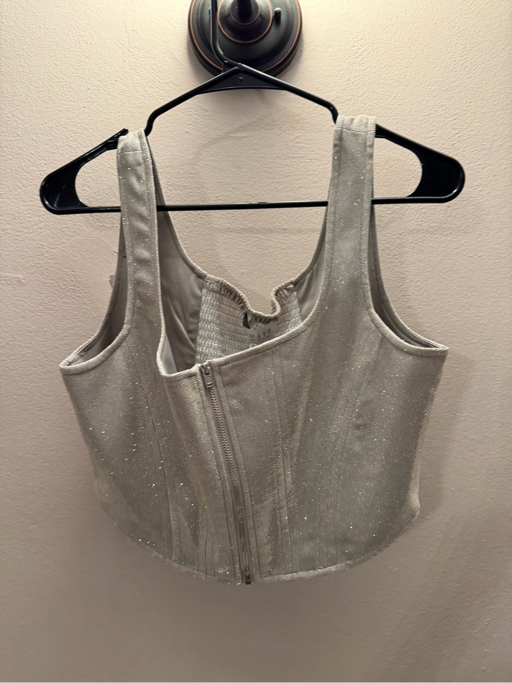 NWT WAYF Metallic Silver Glitter Corset Zip-Front Crop Top Medium